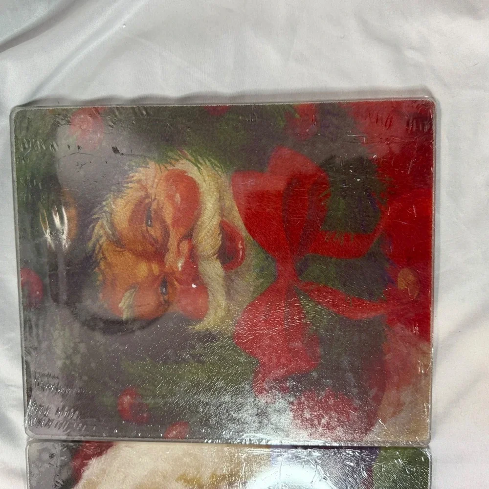 Vintage Style Santa Claus Glass‎ Cutting Boards Set of 2 Christmas Holiday